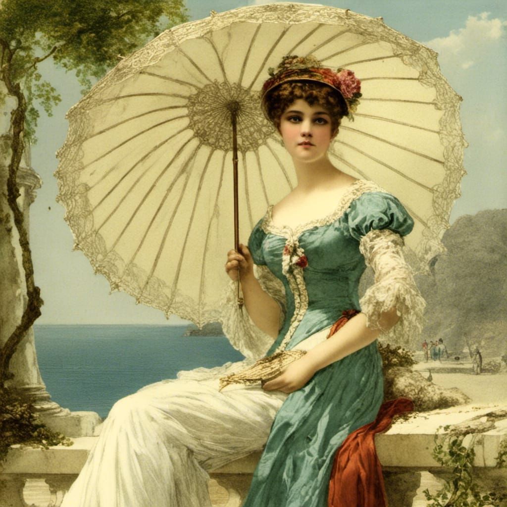 Regency Woman with Parasol in Alma-Tadema Style