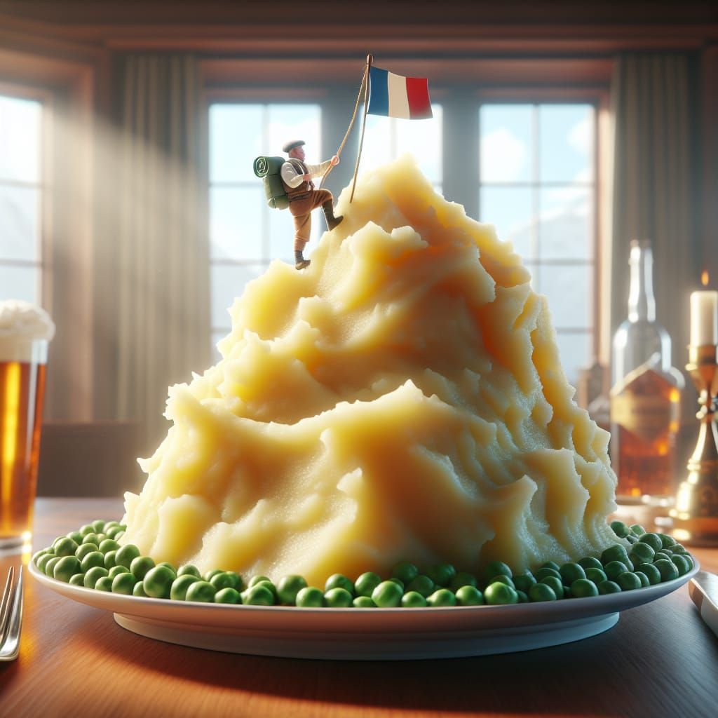 Miniature Climber Conquers Mashed Potato Mountain