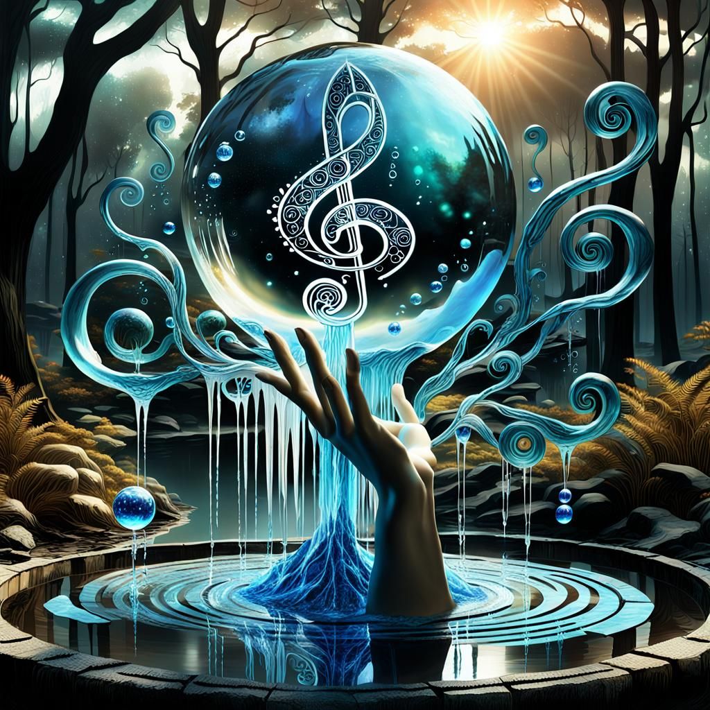 Bioluminescent Goddess of Music in Abstract Bauhaus Style