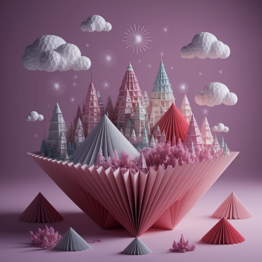 Fantasy Papercraft World Illuminated by Artificial Light