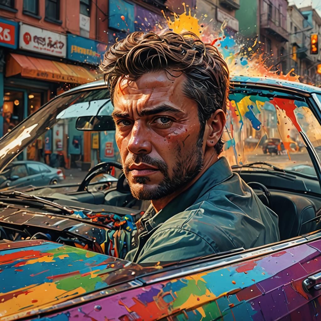 Man and Car Fusion: Hyperrealistic Concept Art