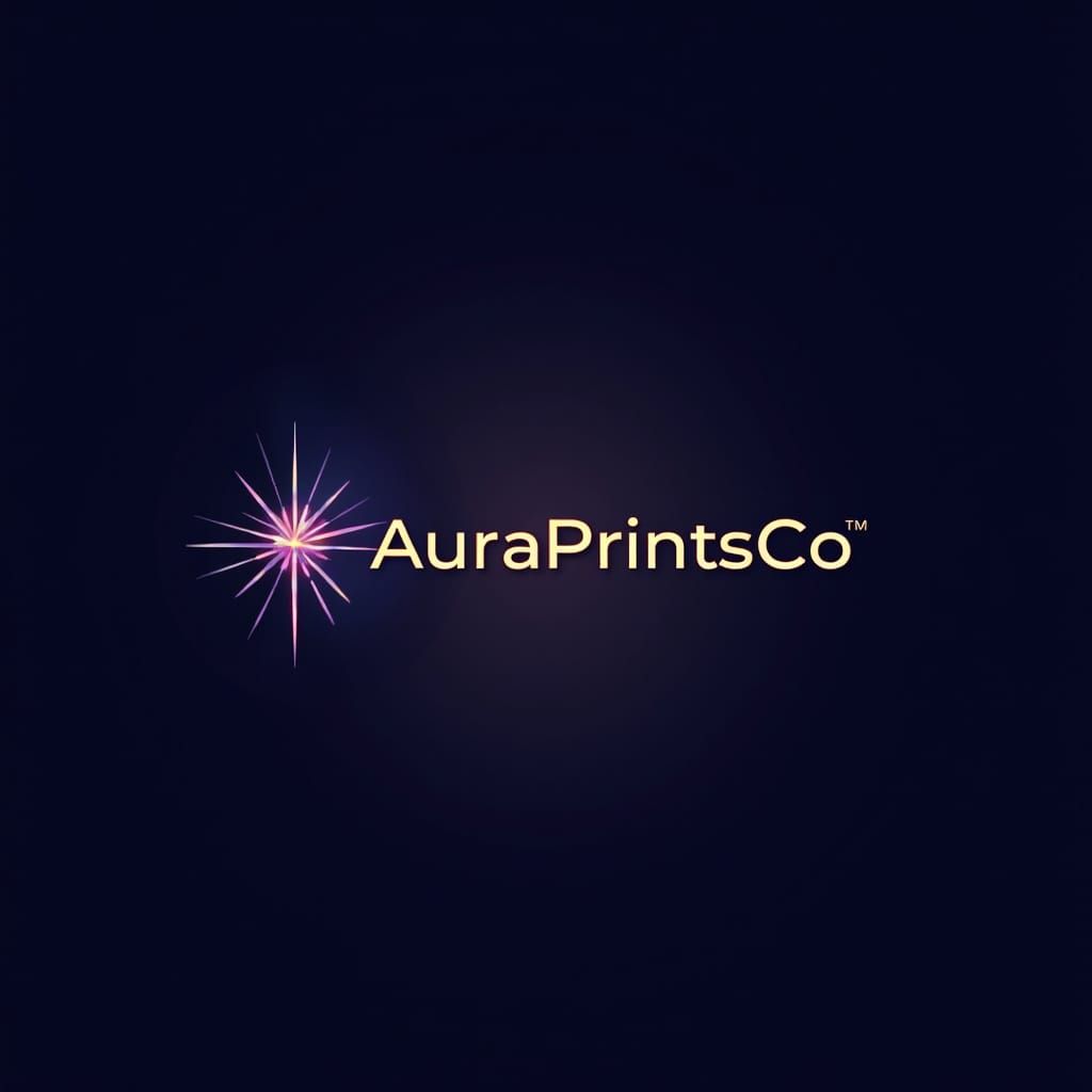 AuraPrintsCo Logo: Glowing Lines in Blue, Purple, and Gold