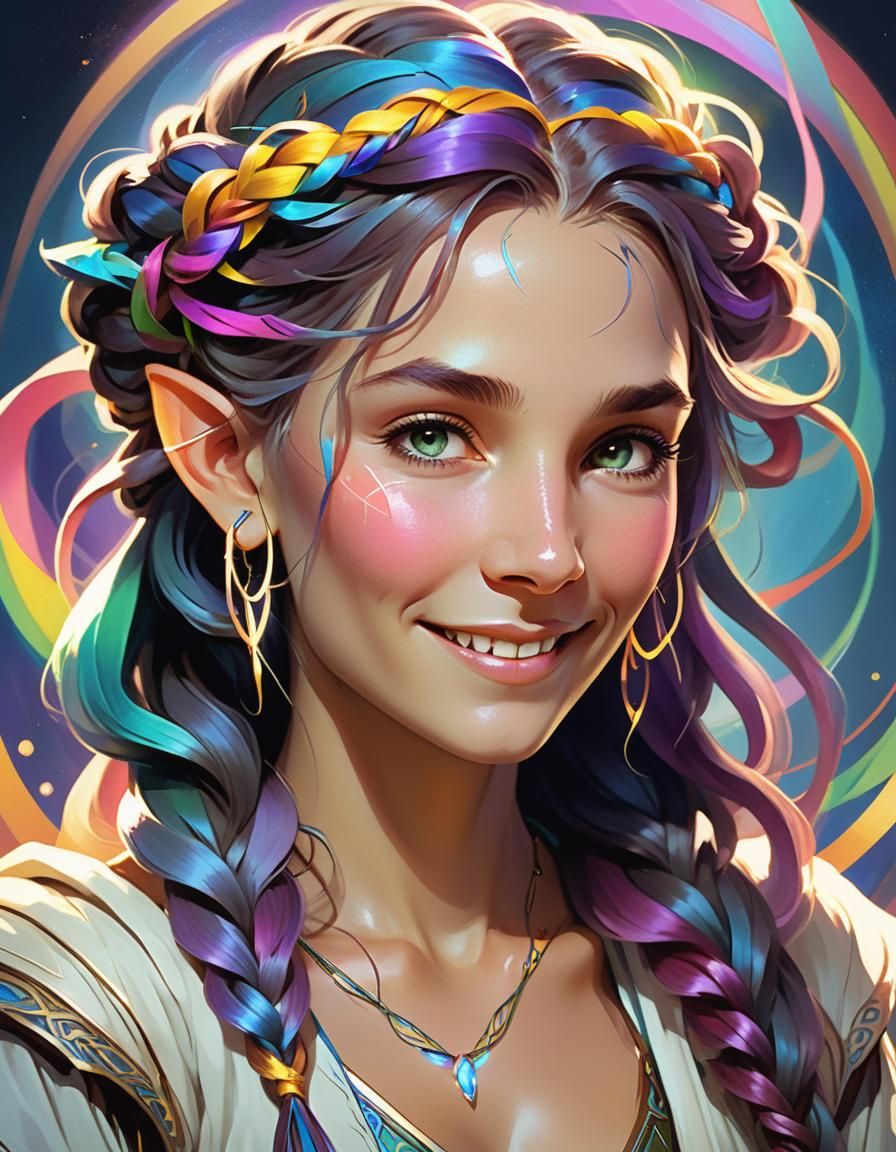 Elvish Sorceress Portrait in Rutkowski-Mucha Style