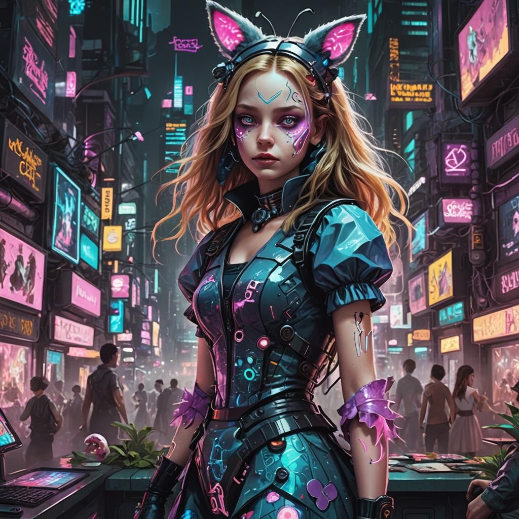 Alice in Cyberpunk Wonderland: A Neon Dystopia