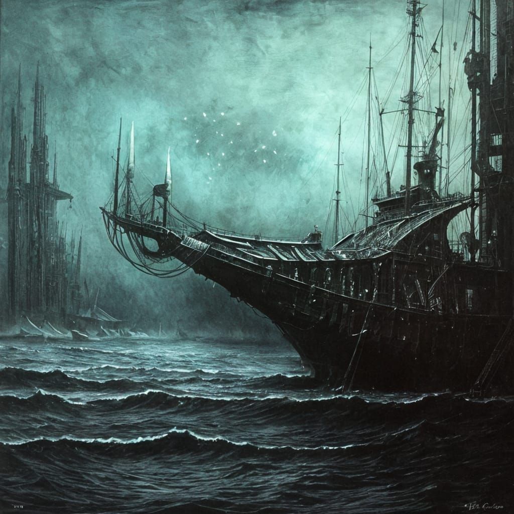 Surreal Ghost Ship Sailing in the Night