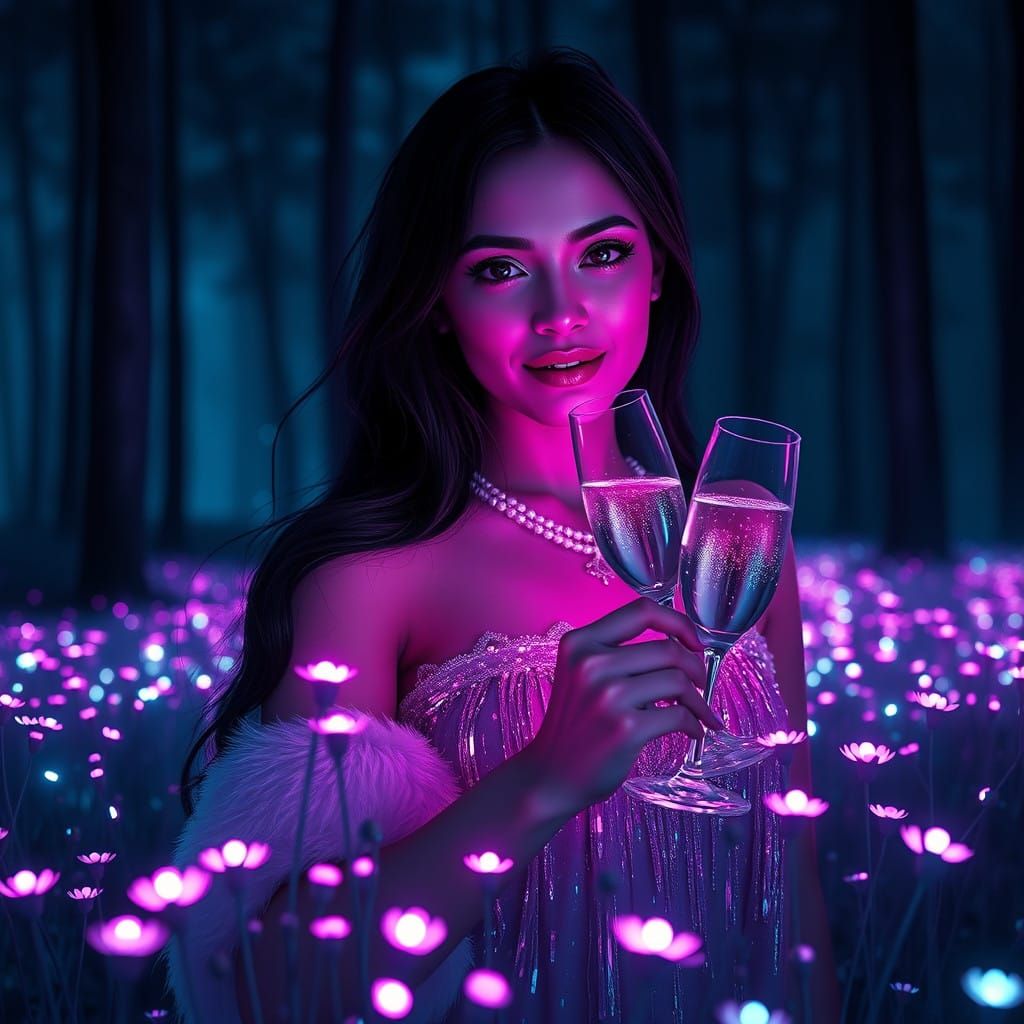 Surreal Goddess in a Magical Night Forest