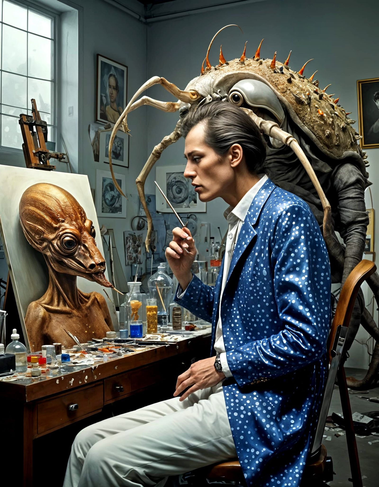 Surreal Portrait in Cluttered Sci-Fi Laboratory