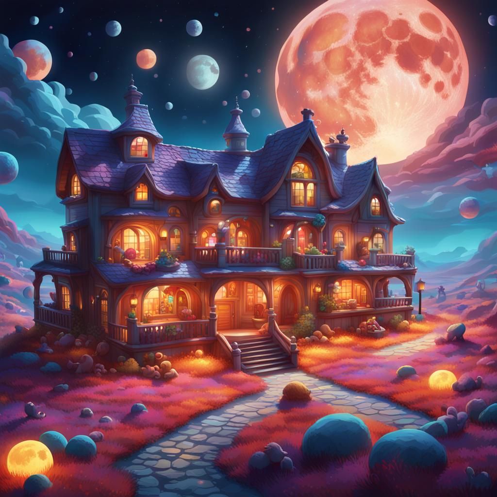 Luxurious Children's House on Moonscape, Digital Art