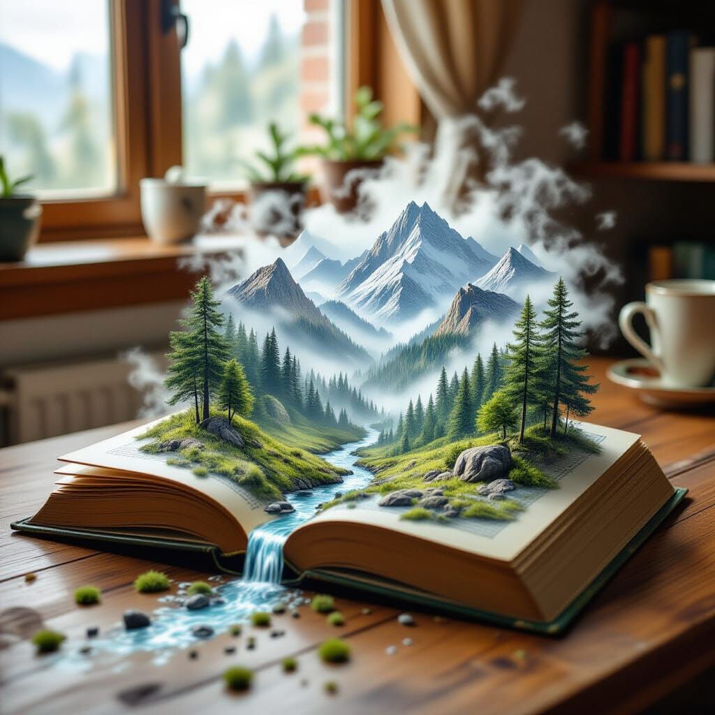 Magical Storybook Forest Landscape Emerges on Desk