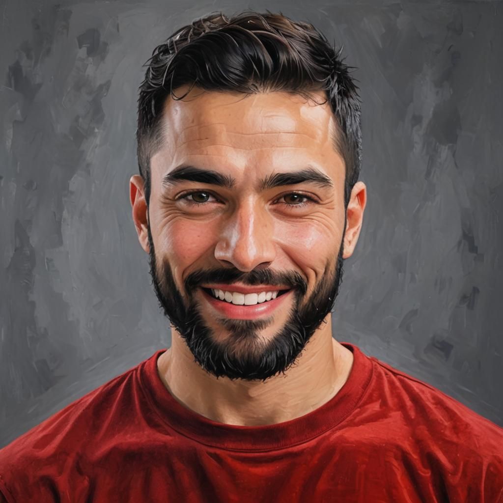 Handsome Man with Black Beard: Impasto Oil Portrait