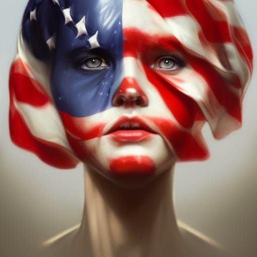 American Flag Fantasy Flower Portrait in Art Nouveau Style