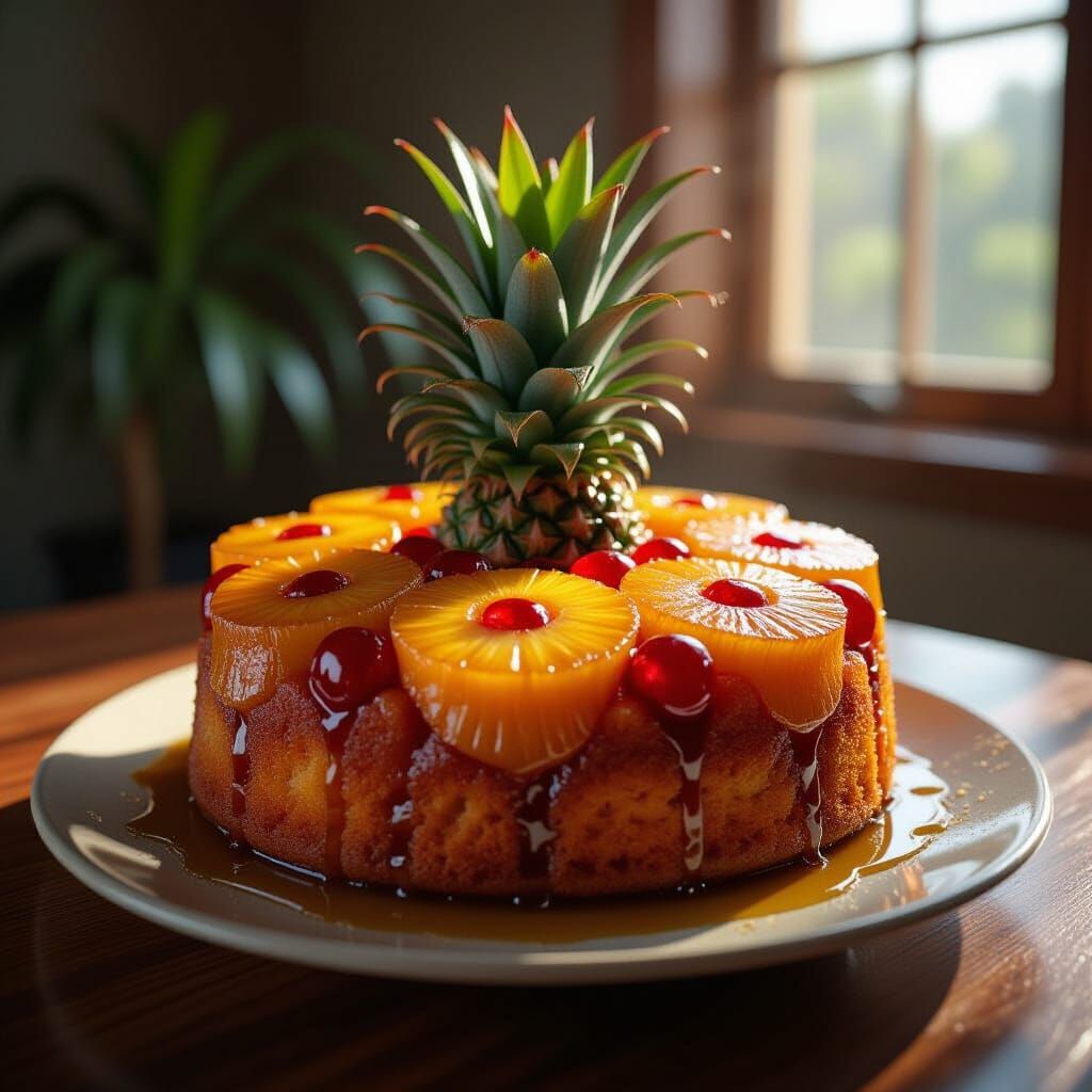 Hyperrealistic Pineapple Upside-Down Cake