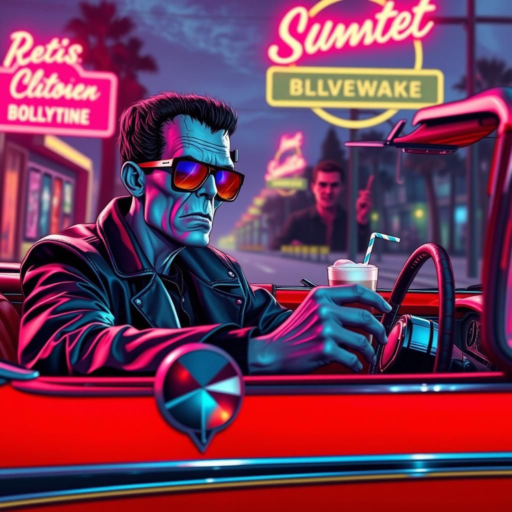Frankenstein's Monster Drives a '57 Chevy on Sunset