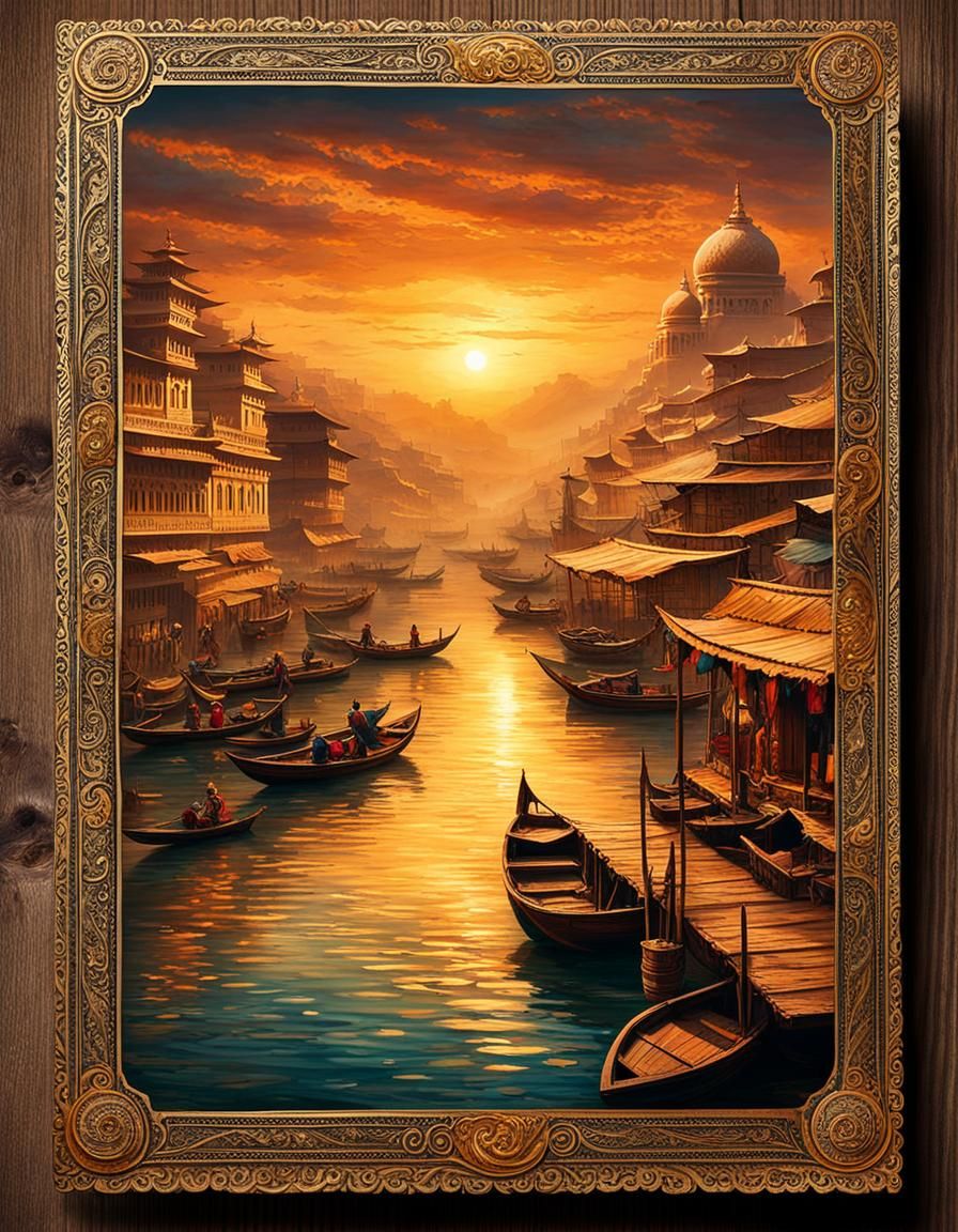 Ganges River on Antique Postcard