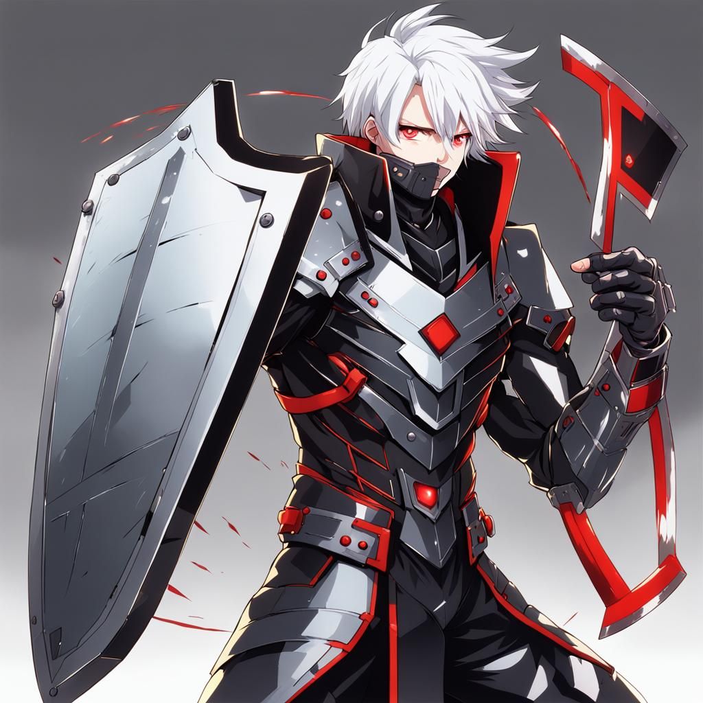 Anime Catboy in Latex Suit Holding Tower Shield