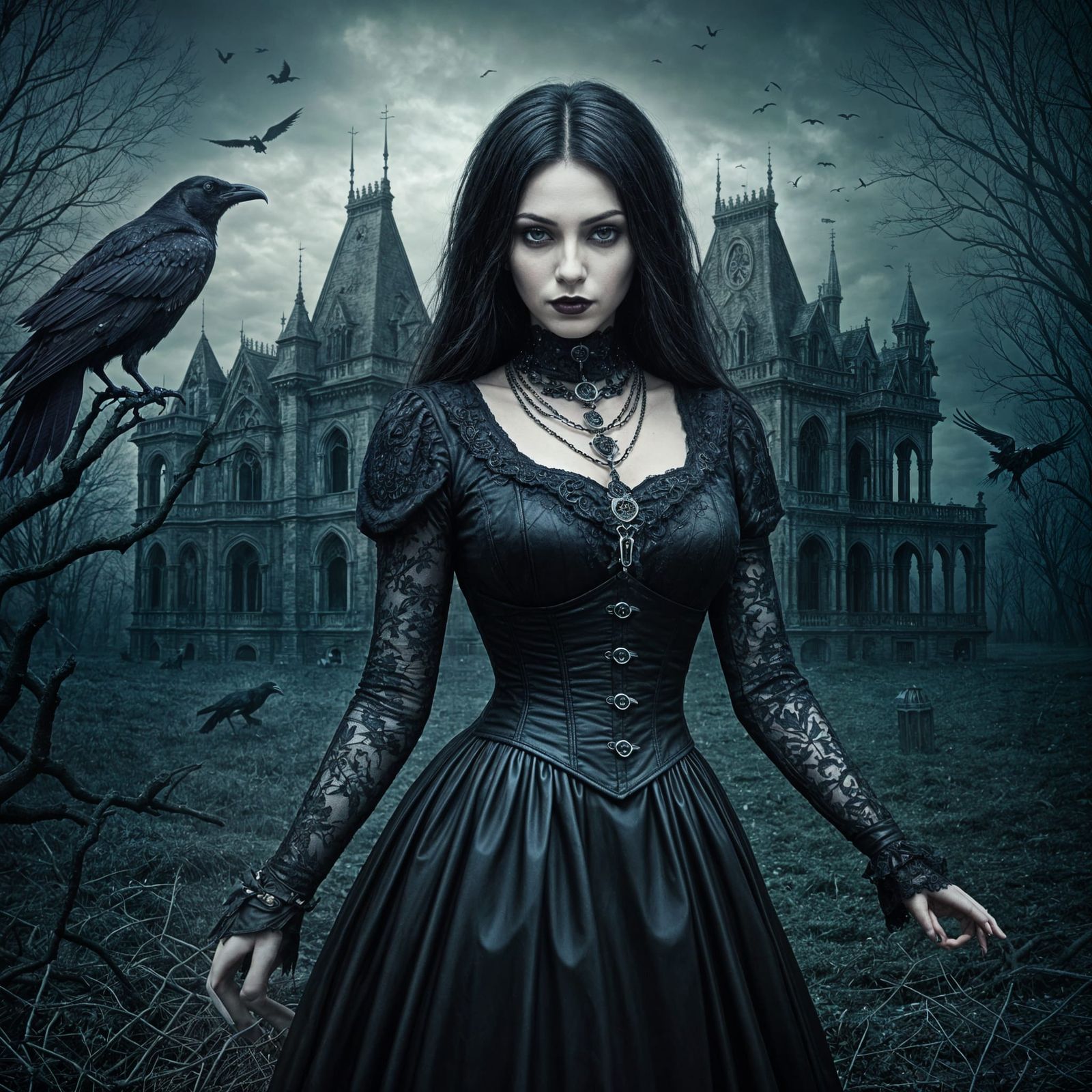 Gothic Woman in Haunted Park: Dark Fantasy Photography