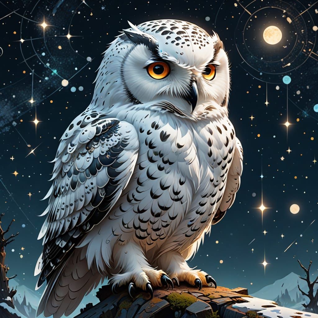 Snowy Owl, glowing reflecting eyes, Greg Rutkowski, WLOP, Yo...