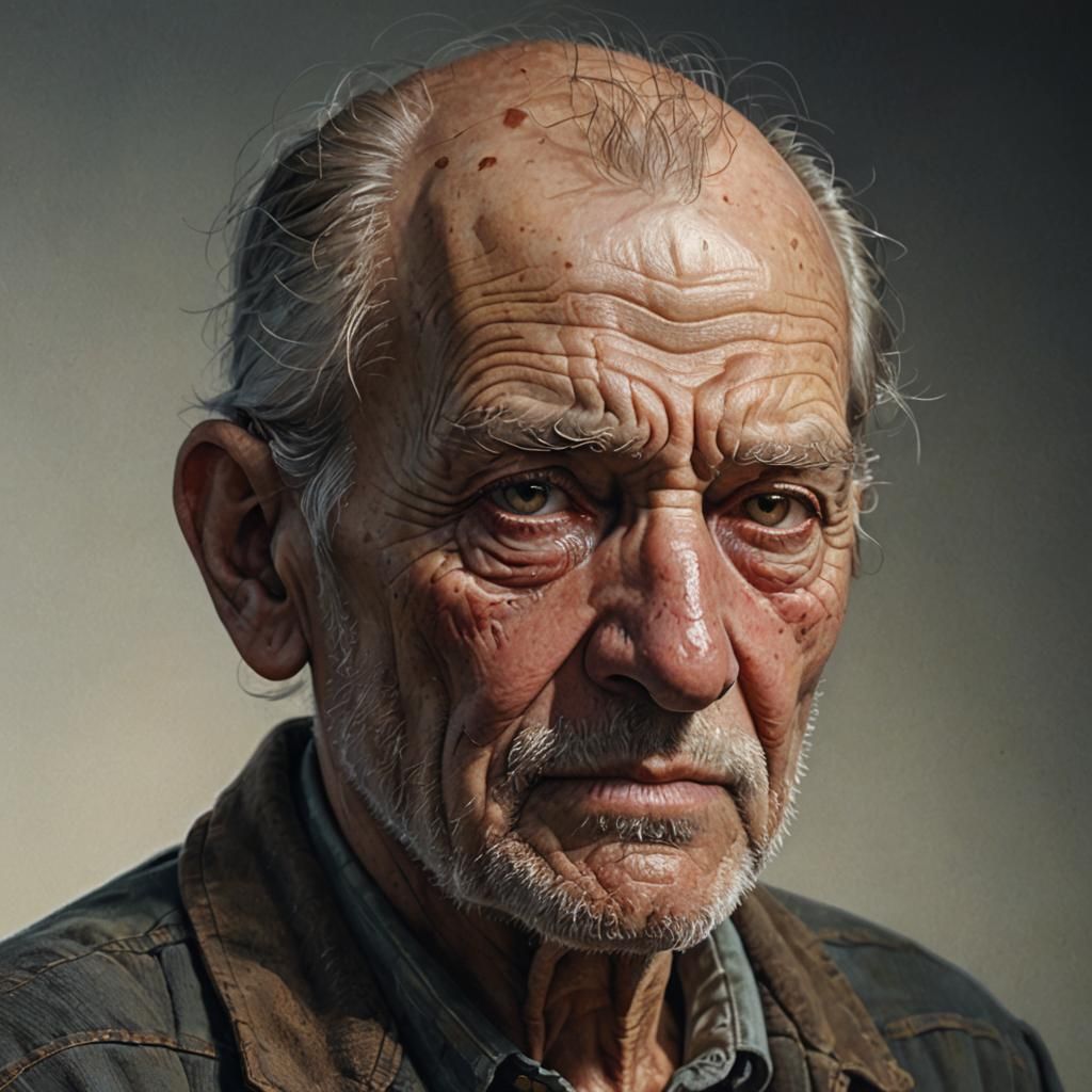 Hyperrealistic Portrait of an Old Man in Dramatic Lighting