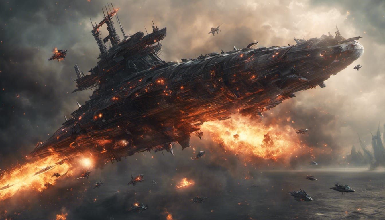 Burning Spaceship After Battle: Digital Matte Painting