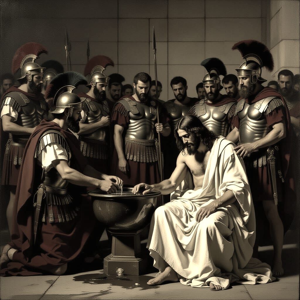 Jesus Before Pontius Pilate With Roman Soldiers