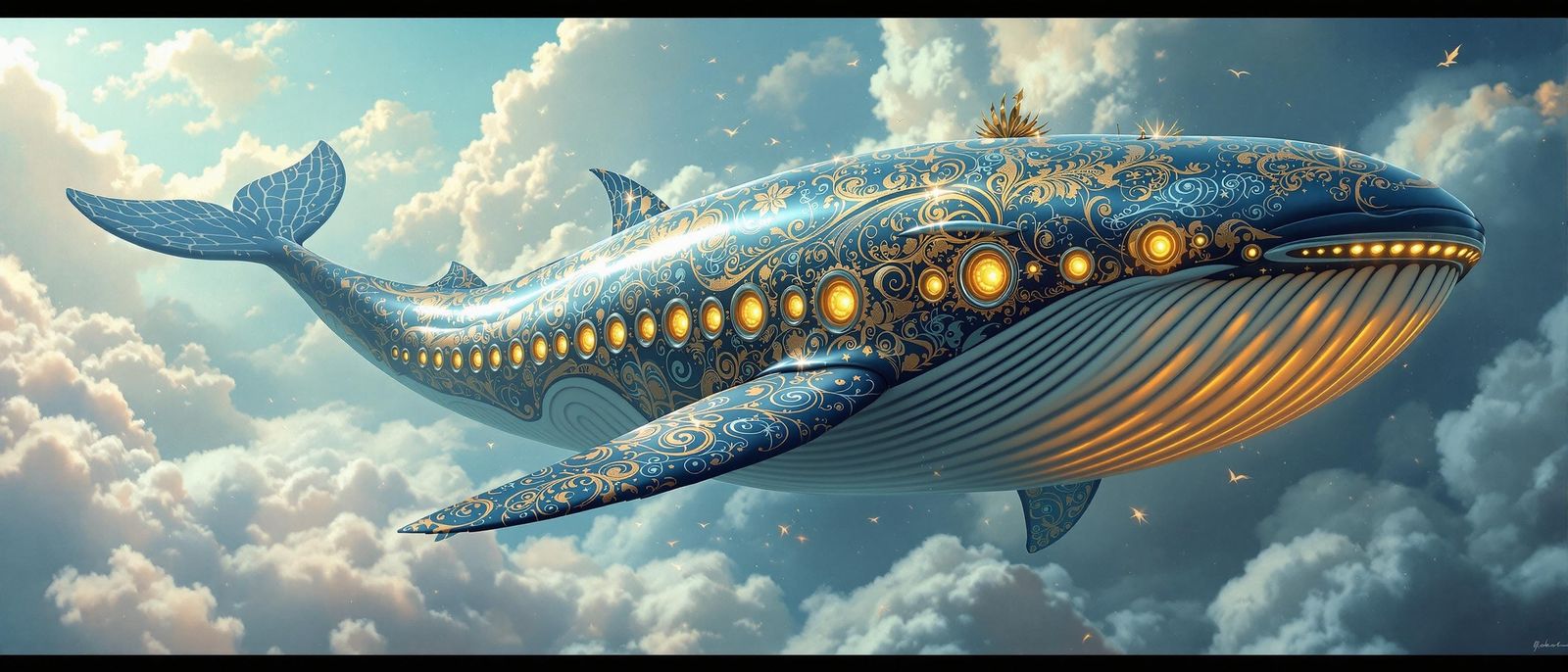 Magical Fantasy Whale in Cyberpunk Aesthetic