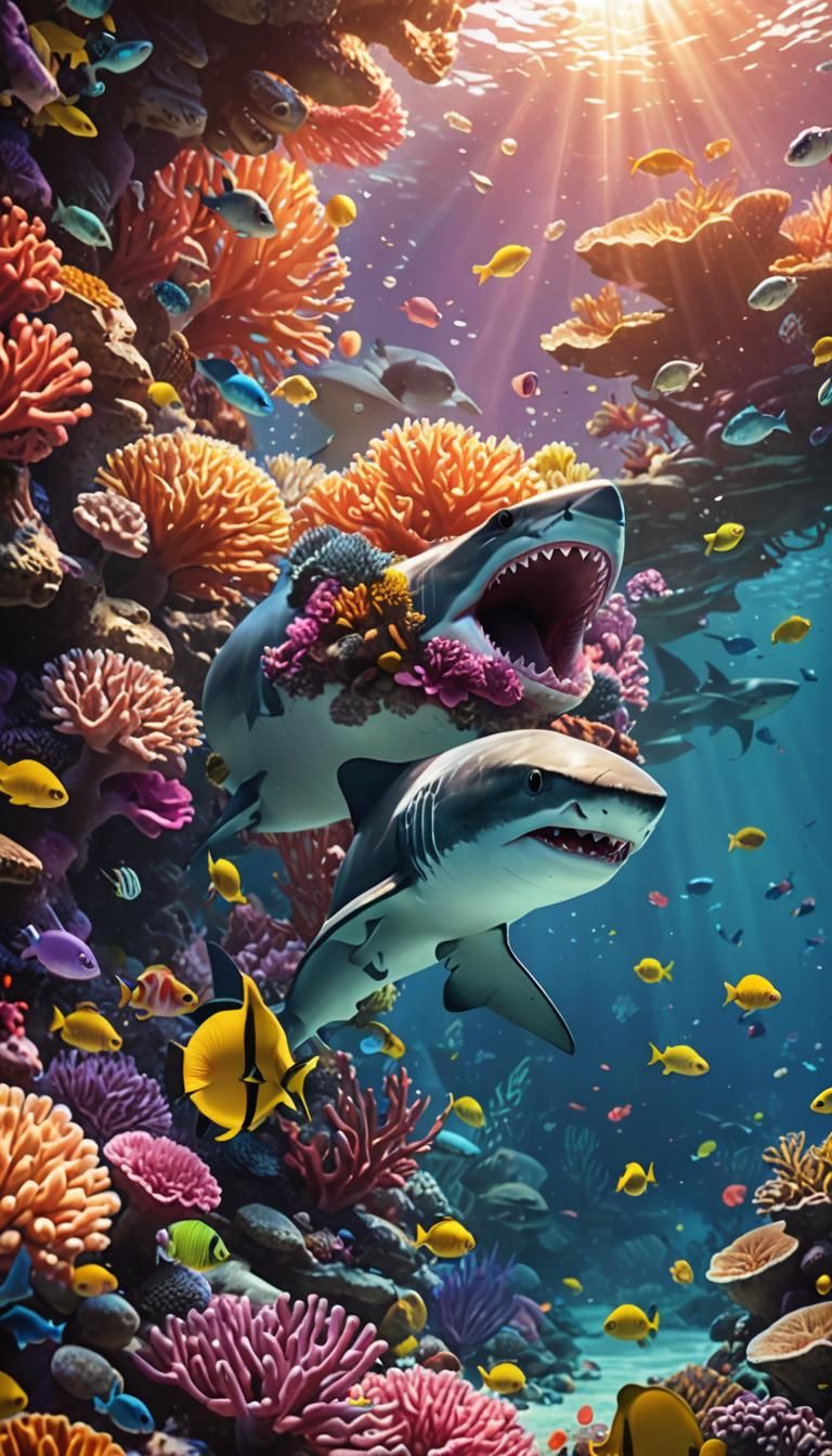 Shark in Coral Reef: 3D Digital Art
