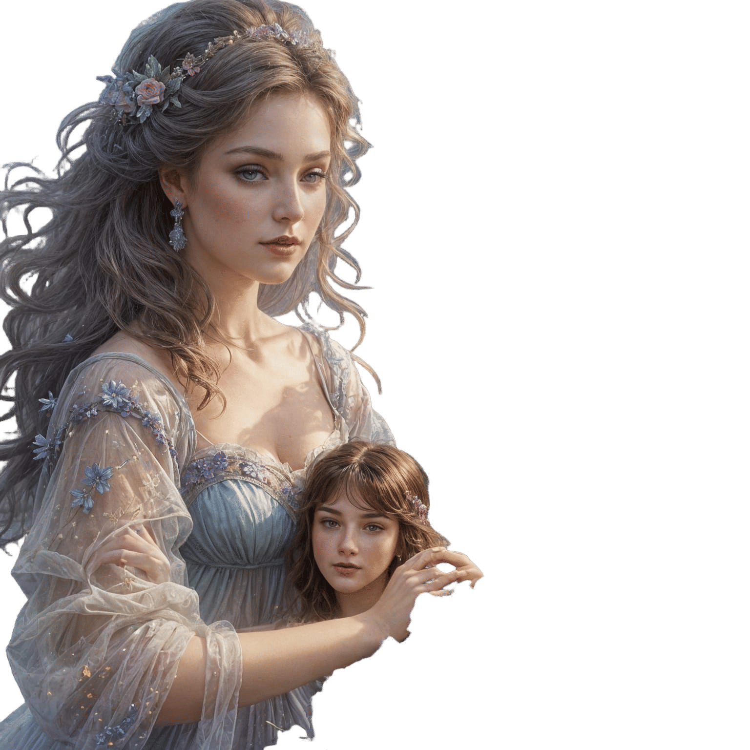 Ethereal Young Woman in Hyperdetailed Fantasy Landscape