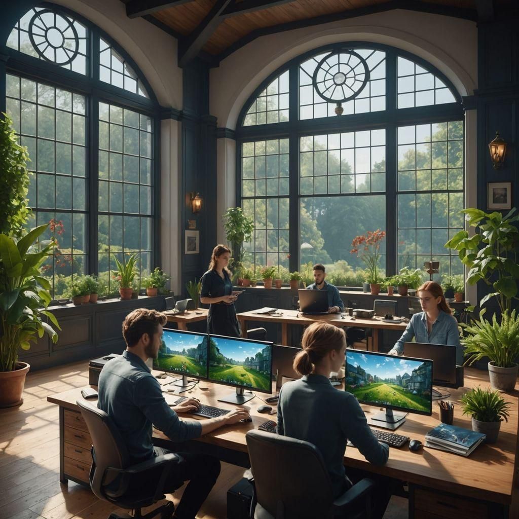 Collaborative Teamwork in a Garden View Office