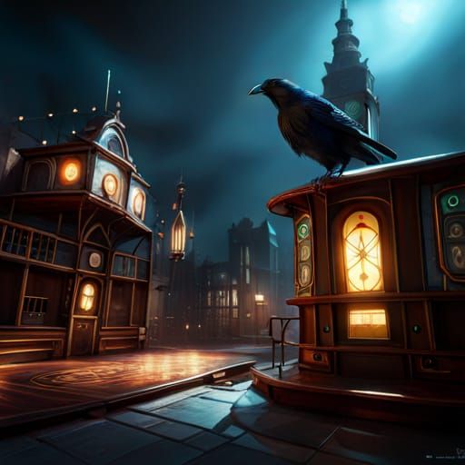 Raven in BioShock Style: Detailed Matte Painting