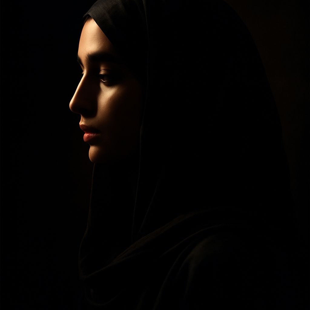 Middle Eastern Woman Silhouette Portrait in Chiaroscuro