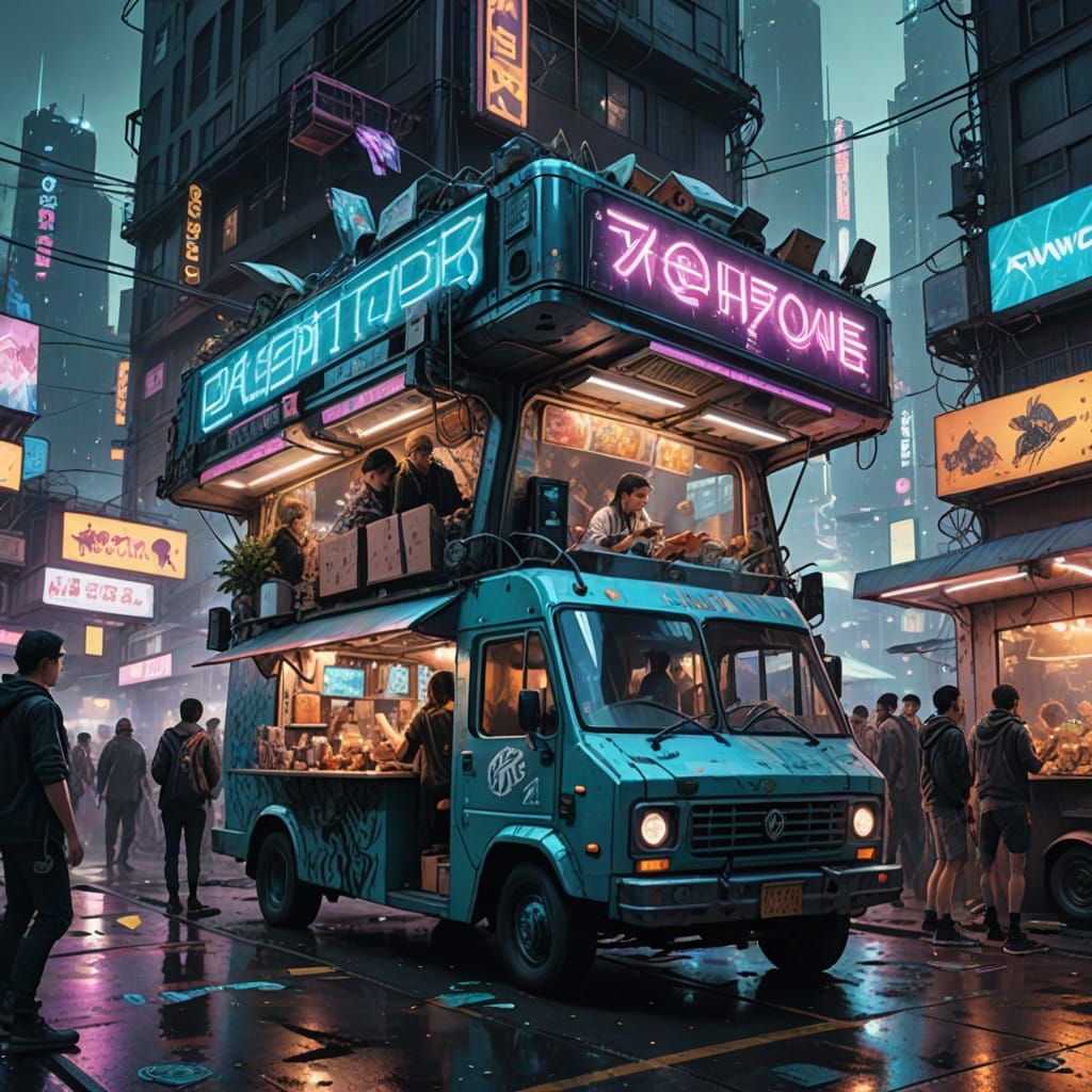 Teen Trio Orders Cyberpunk Food in a Gritty Mega City