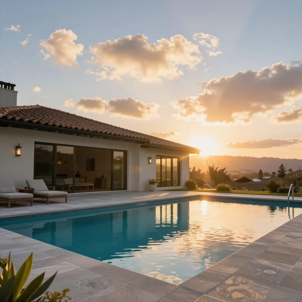 Modern Californian Home with Pool at Sunset