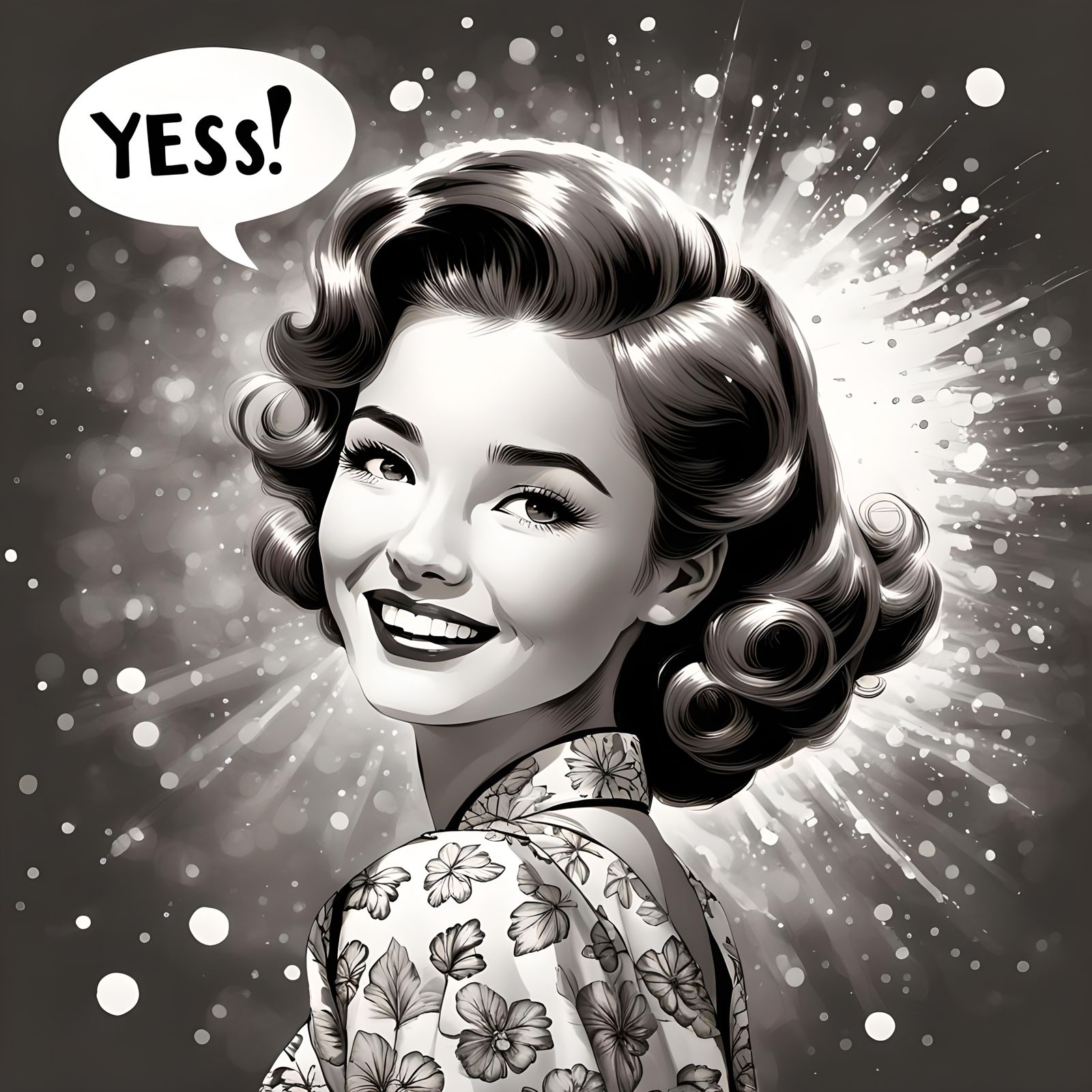 Girl in 50s Dress with 'YES' Speech Bubble
