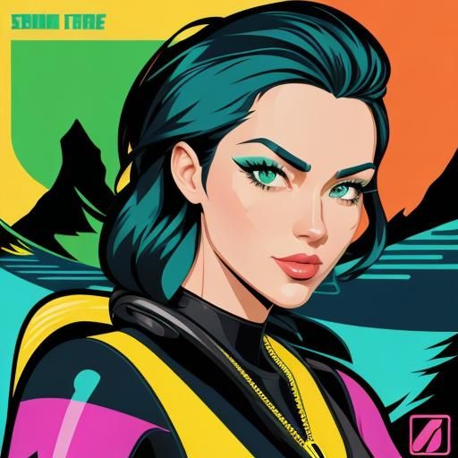 Female Surfer in Vector Art Style