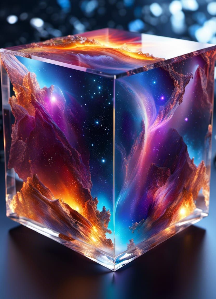 Galaxy Inside Crystal Cube: Hyperrealistic Masterpiece