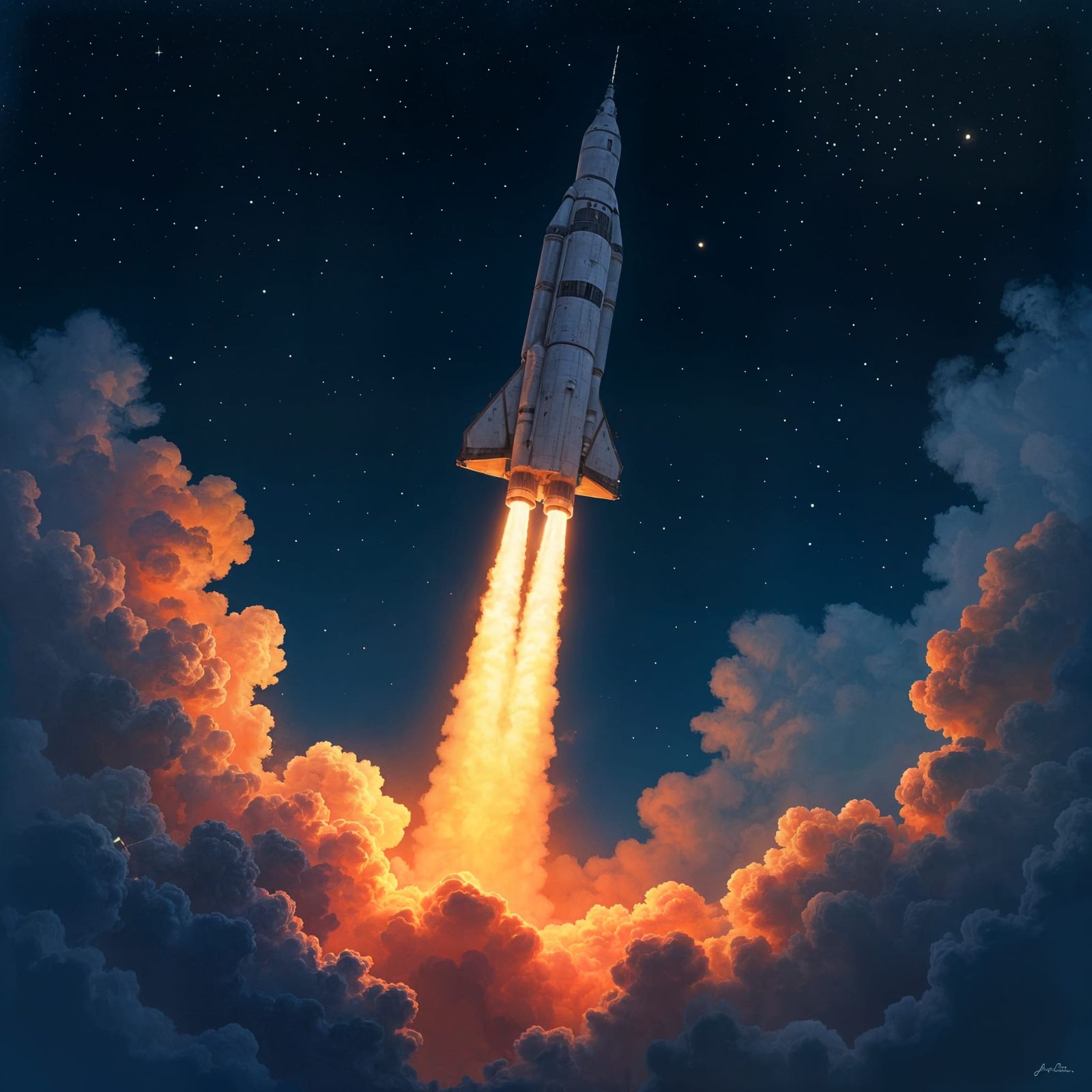 Apollo 13 Launch in Studio Ghibli Style