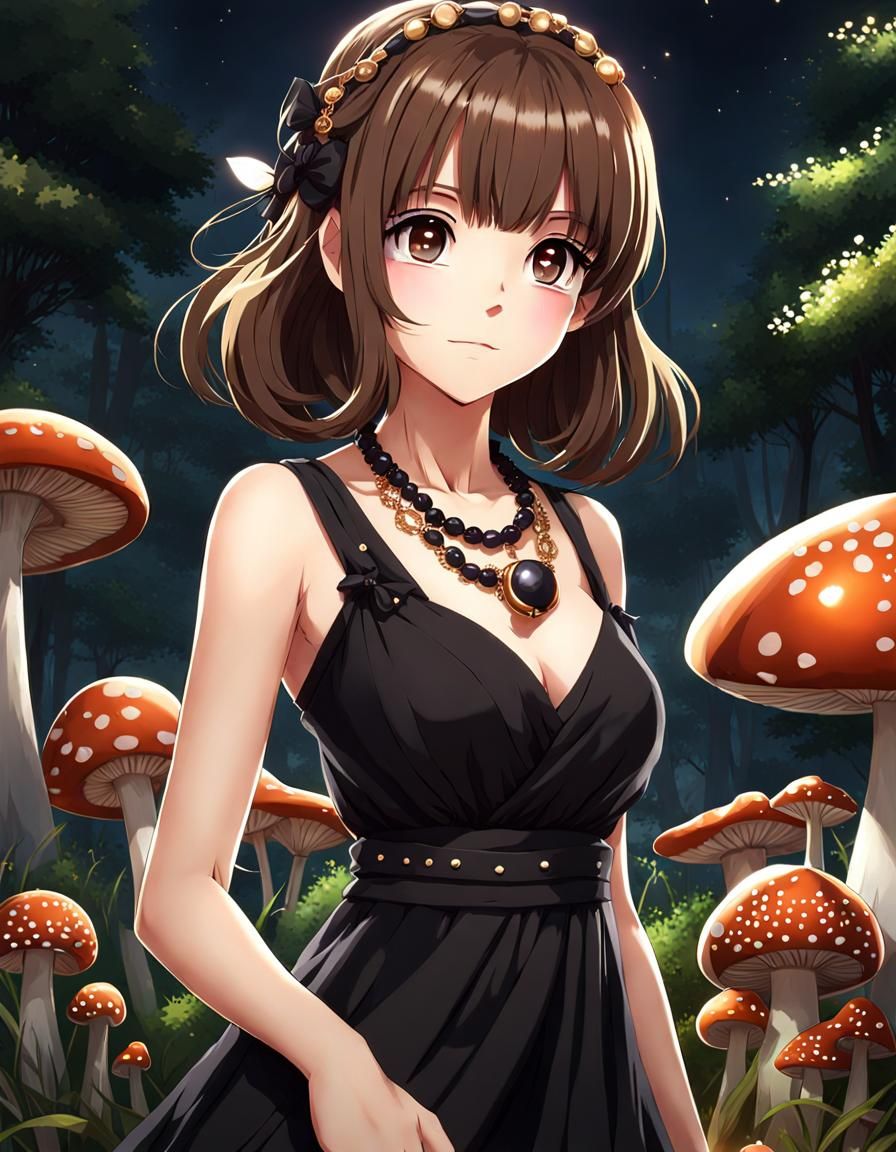 Cute Anime Girl in Black Dress, Digital Art