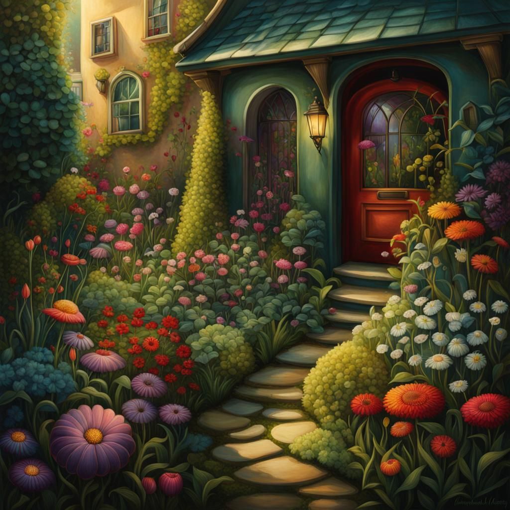 Blooming Urban Garden: A Fantasy Digital Painting