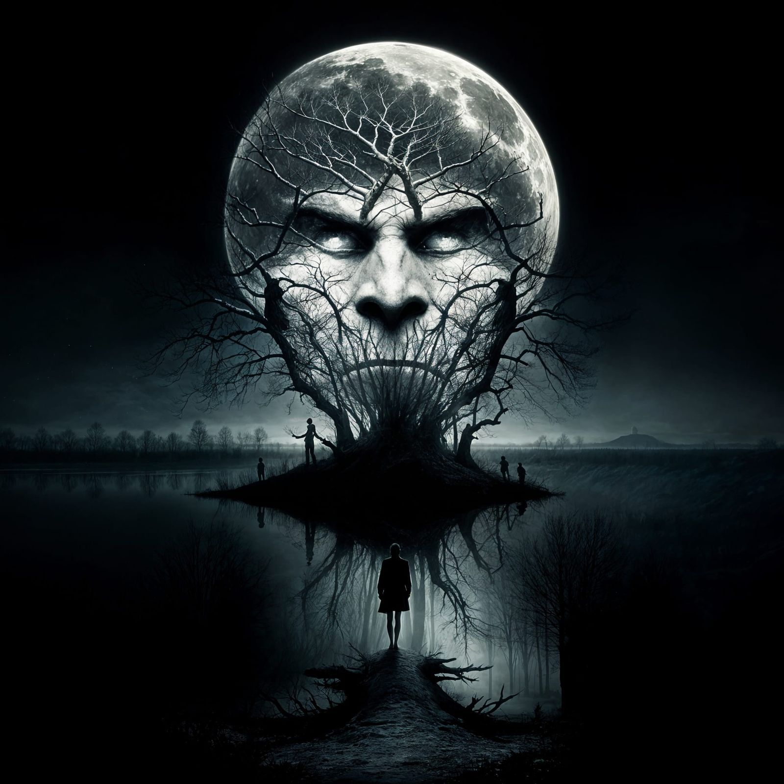 Ethereal Lunar Profile Hides Behind Branches