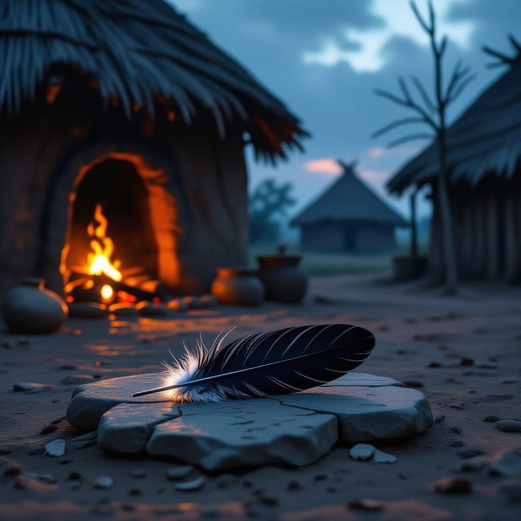 Glowing Feather in Smoky Hut: Earthy Tones