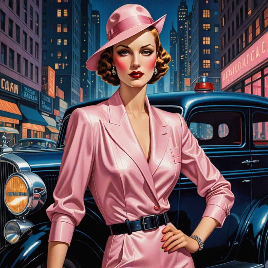 Glamorous Woman in Art Deco Futuristic City