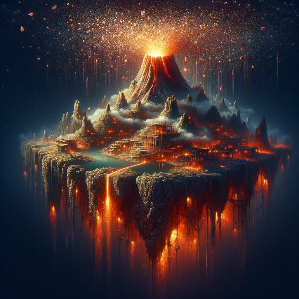 Volcano Erupts Crystalline Shards from Levitating Island