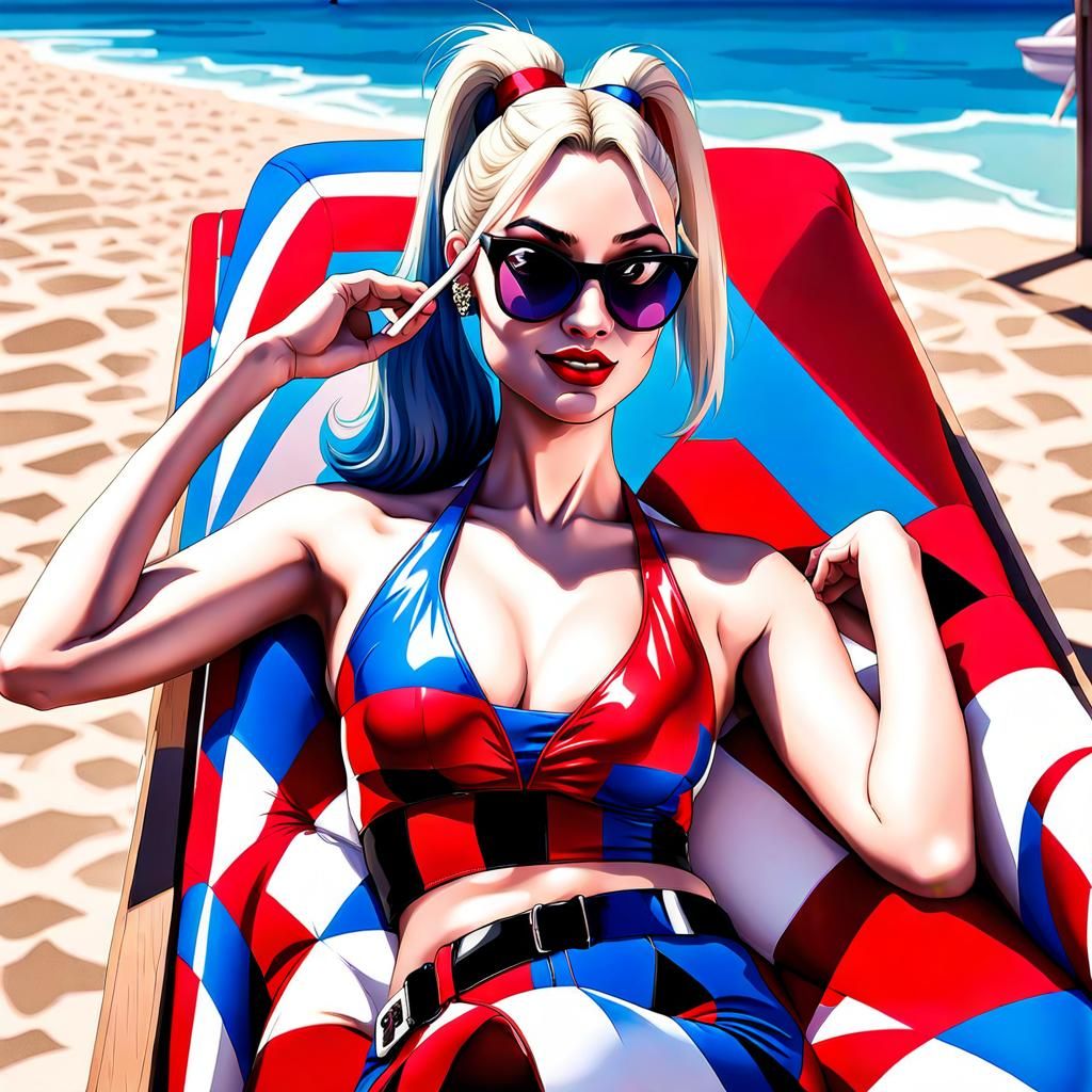 Sunbathing Harley Quinn