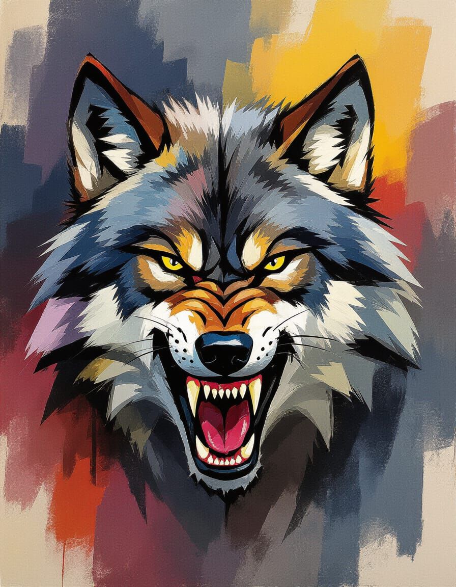 Menacing Wolf Face in Expressive Style