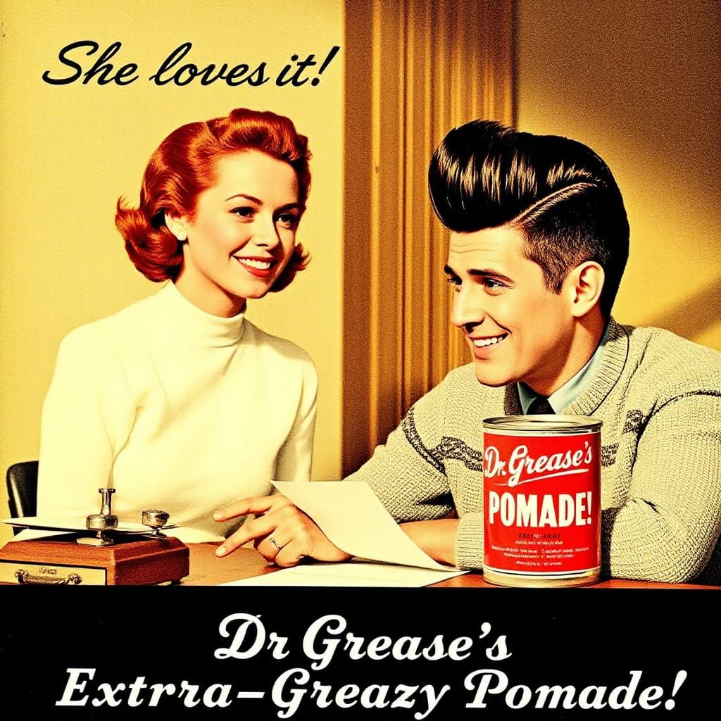 Vintage 1950s Man Shows Off His Dapper Pompadour in Dr Greas...