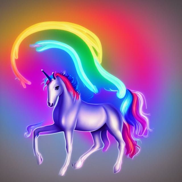 Elegant Neon Rainbow Unicorn: AI Generated Image