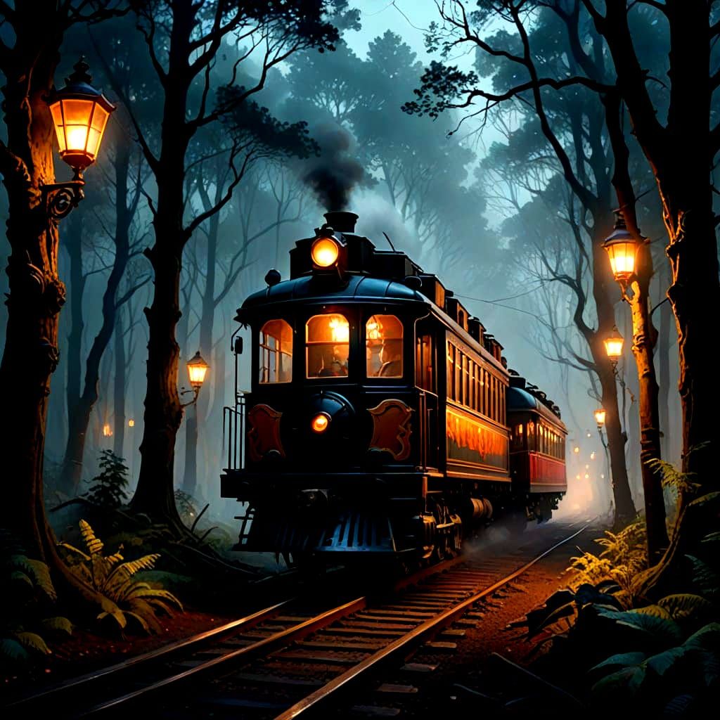 Vibrant Circus Train Scene in Whimsical Watercolor Style