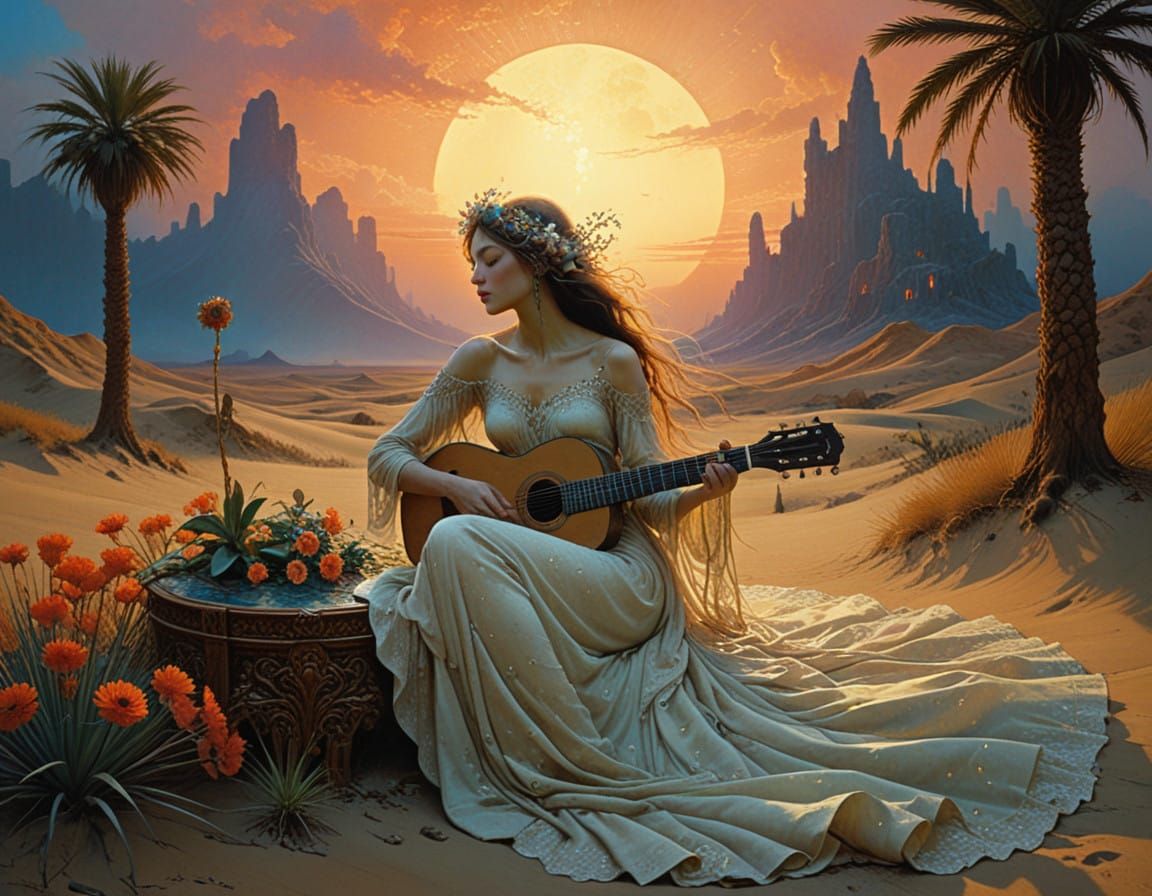 Romantic Desert Siren in Twilight Serenade