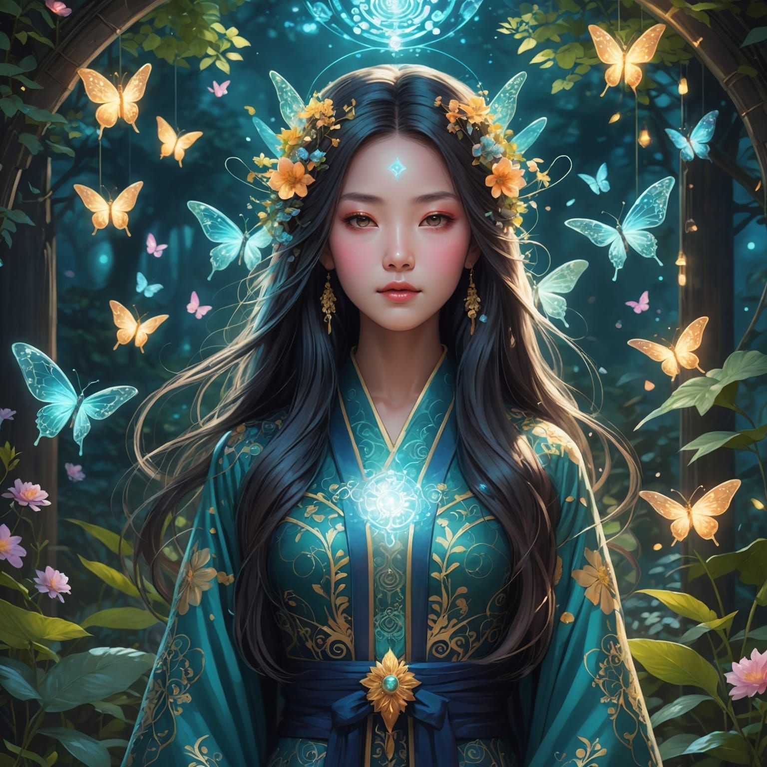 Garden Shrine Goddess in Glowing Kimono