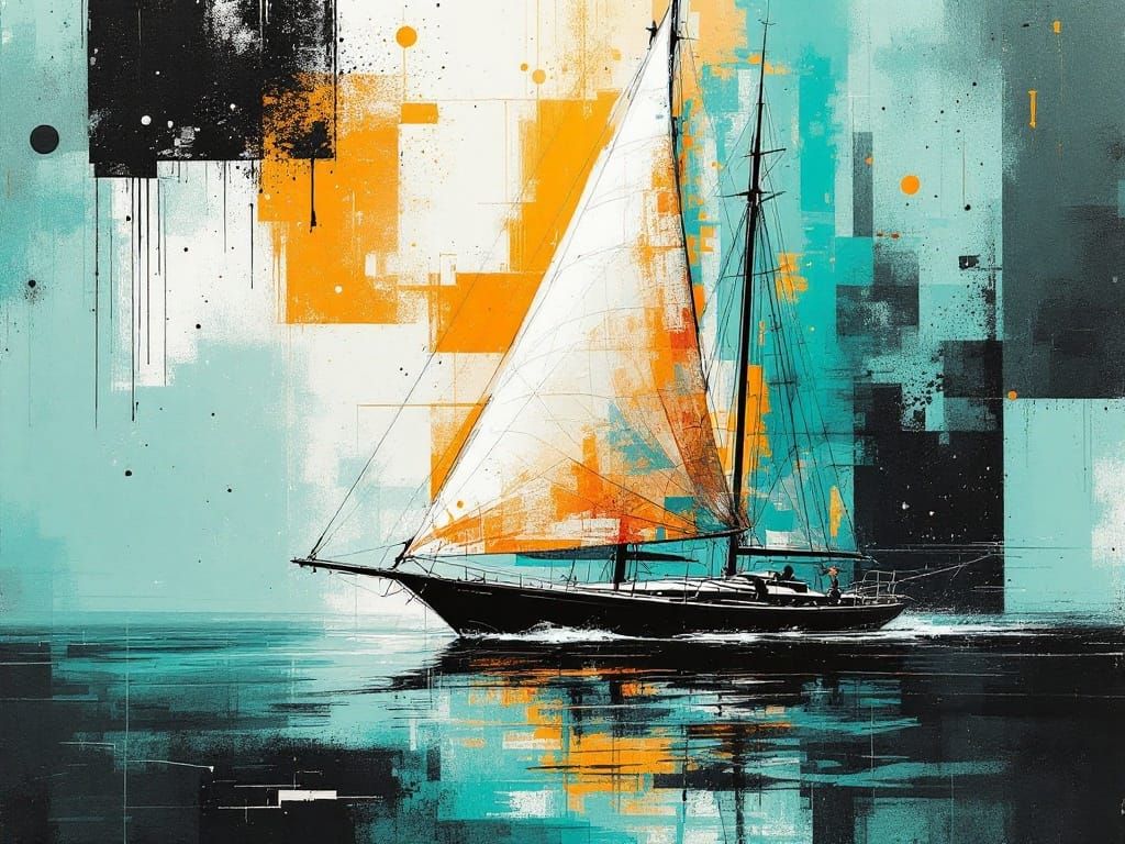 Sailboat Cruises Against Fragmented Geometric Background